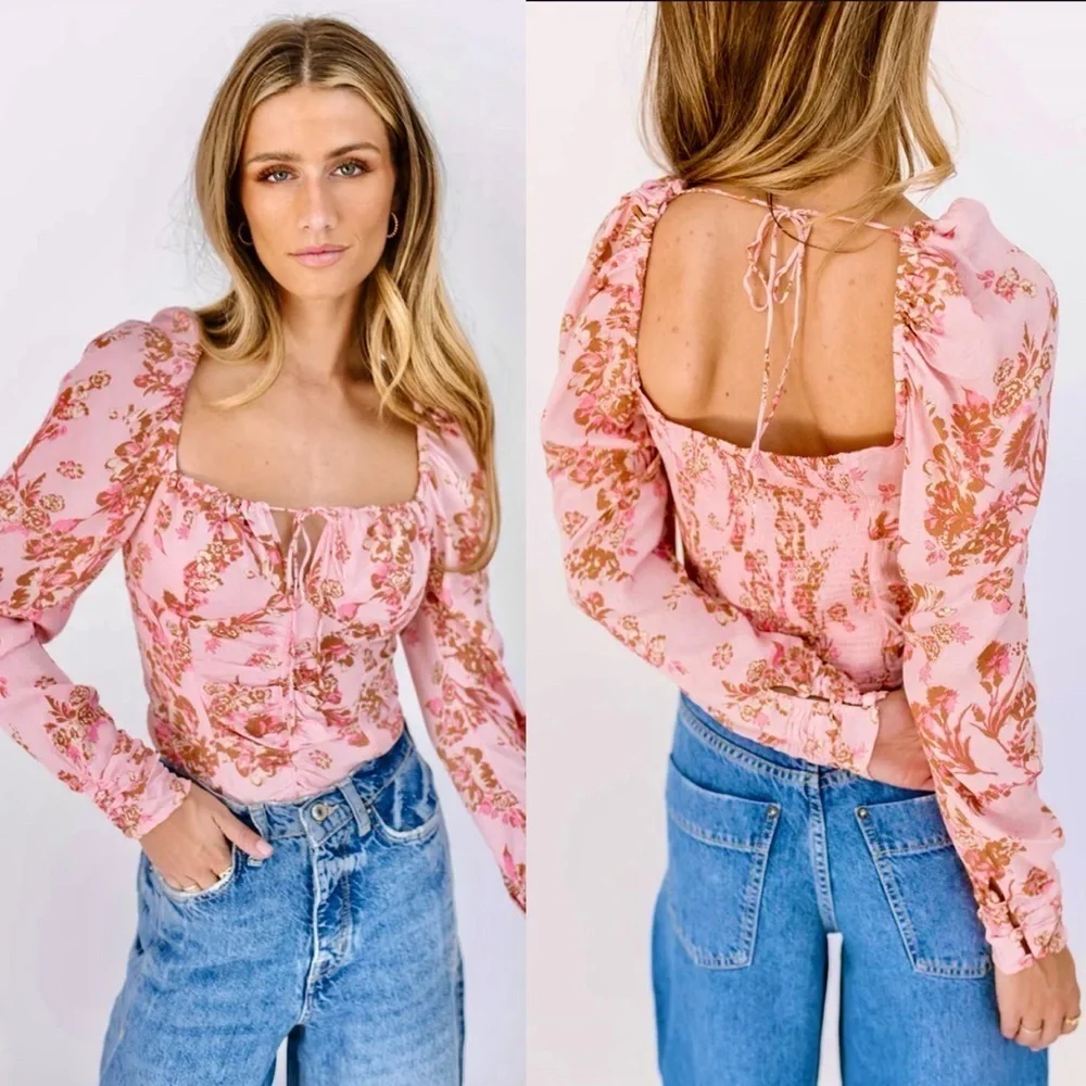 New Free People Hilary Pink Floral Top